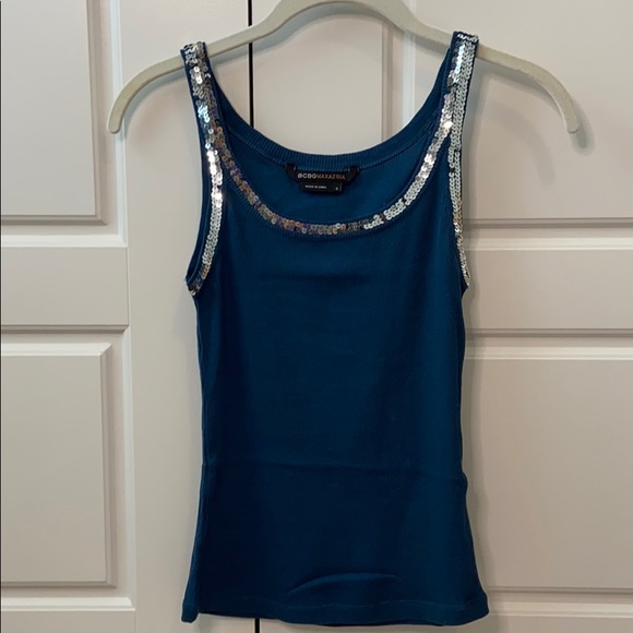BCBGMaxAzria Tops - BCBG sequin trim blue tank top small